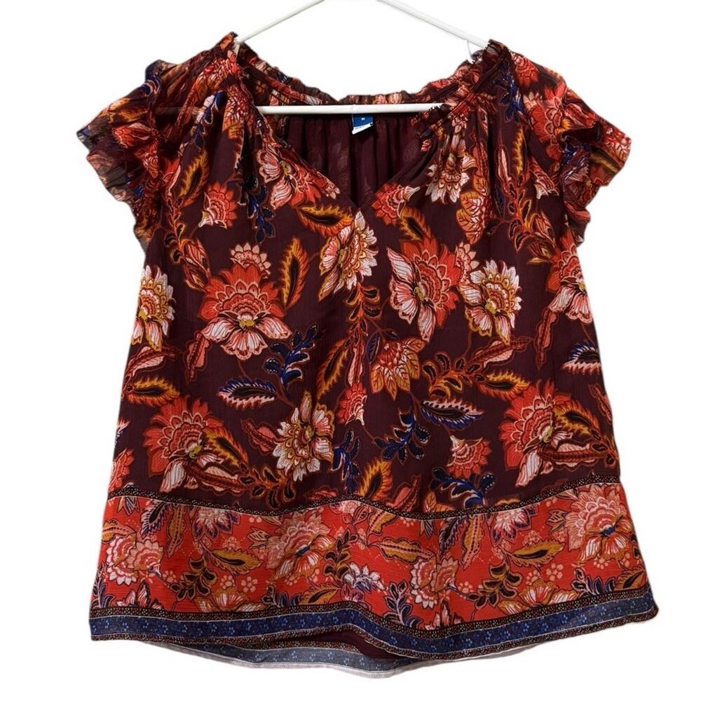 Old‎ Navy Women Size Medium Ruffle Sleeve Blouse Top Floral Cottagecore Lined